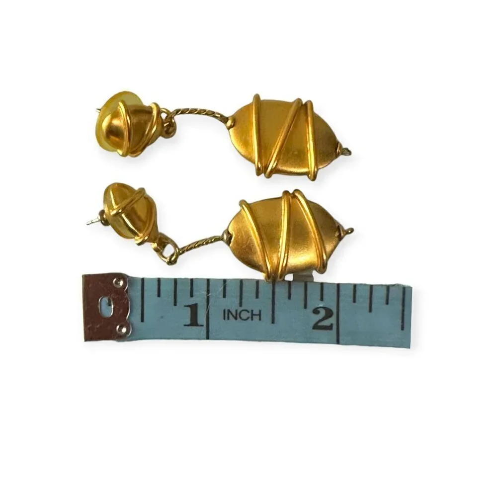 Gold Tone Long Dangling Earrings, Vintage 1980s,